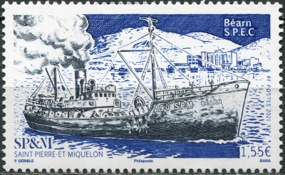 Сен-Пьер и Микелон. 2021. Паровой буксир „Béarn“ (Почтовая марка. MNH OG)