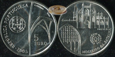 Португалия. 5 евро. 2005 (Unc. Серебро)
