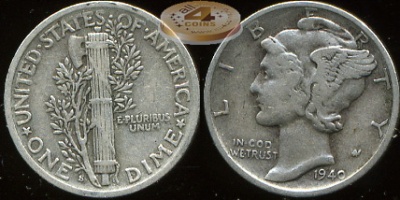США. 10 центов (Дайм). 1940.S (XF. Серебро)
