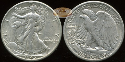 США. 1/2 доллара. 1945 [D] (XF+/aUnc. Серебро)