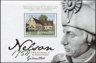 Гибралтар. 2008. 250 лет со дня рождения Адмирала Нельсона (Блок. MNH OG)