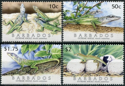 Барбадос. 2005. Игуановые ящерицы (Anolis extremus) (Серия. MNH OG)