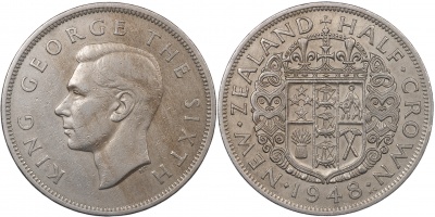 Новая Зеландия. Монета 1/2 кроны. 1948 (KM#19. XF/XF+)