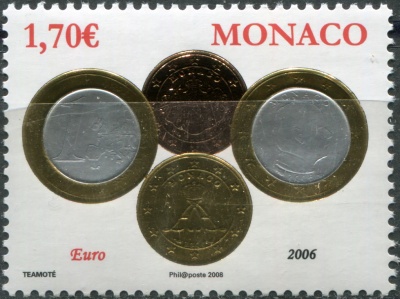 Монако. 2008. Монеты - Монеты евро, Альберт II (2006) (Почтовая марка. MNH OG)
