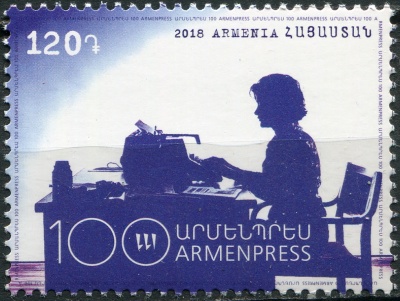 Армения. 2018. 100 лет Телеграфному агентству Армении (Почтовая марка. MNH OG)