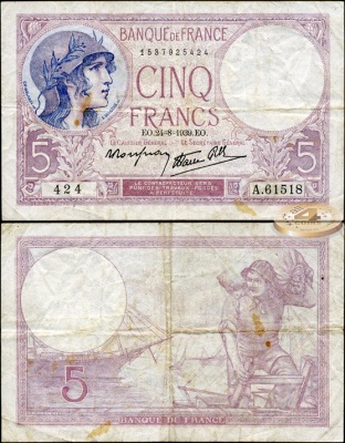 Франция. 5 франков (VF) 1939