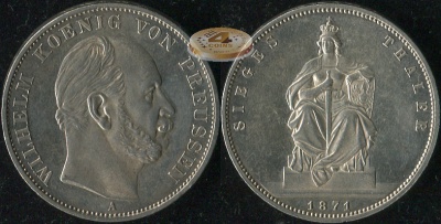 Германия (Пруссия). Победный Талер. 1871 A (aUnc+. Серебро)