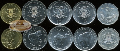 Сомали. Набор №3 (5 монет) 1976-2002