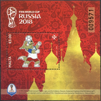 Мальта. 2018. Чемпионат мира по футболу 2018 года в России (Почтовый блок. MNH OG)