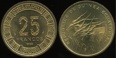 Экваториальная Гвинея. 25 франков.1985 (Unc)