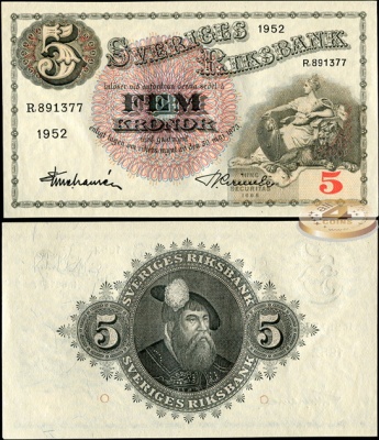 Швеция. 5 крон (Unc) 1952