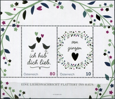 Австрия. 2019. Я люблю тебя! (Почтовый блок. MNH OG)