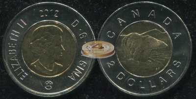 Канада. Монета 2 доллара. 2012 (KM#496. Unc. Биметалл) Белый медведь