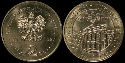 Польша. 2 злотых. 2009 (Unc) 90 лет основания Верховной Контрольной палаты