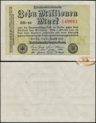 Германия (Веймарская респ.). 10 000 000 марок (aUnc+) 1923
