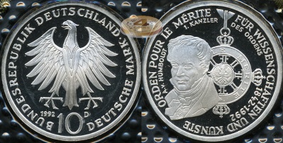 Германия (ФРГ). 10 марок. 1992 D (Proof. Серебро)
