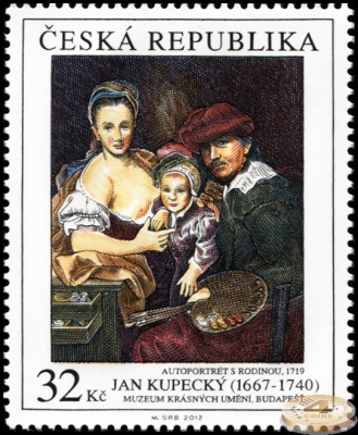 Чехия. 2012. Автопортрет с семьей. 1719. Ян Купецкий  [1667-1740] (Почтовая марка. MNH OG)