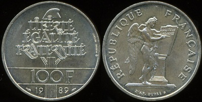 Франция. 100 франков. 1989 (Unc. Серебро)