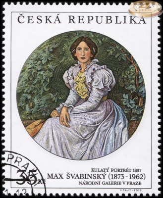Чехия. 2013. Круглый портрет. Макс Швабинский [1873-1962] (Почтовая марка. CTO Гашеная)