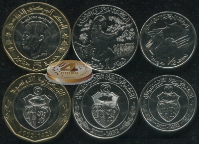 Тунис. Набор №2 (3 монеты. 1 биметалл) 2002-11