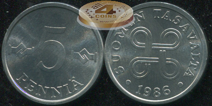 Финляндия. Монета 5 пенни. 1986 (KM#45a. Unc)