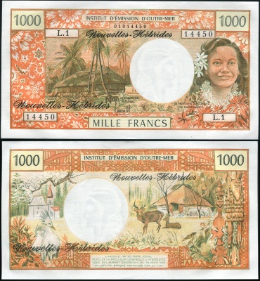 Новые Гебриды. Банкнота 1000 франков. ND(1975). Unc. Бумага. Кат.# P.20b
