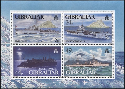 Гибралтар. 1995. Боевые корабли Второй Мировой войны (Малый лист. MNH OG)