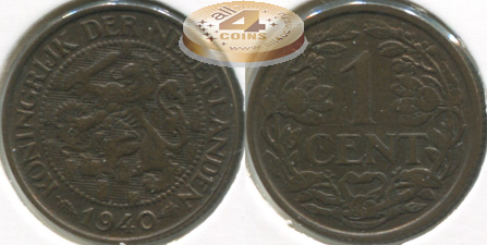 Нидерланды. Монета 1 цент. 1940 (KM#152. aUnc)