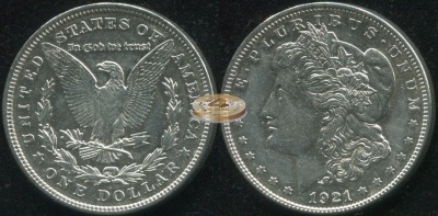 США. 1 доллар. 1921 (XF/XF+. Серебро)