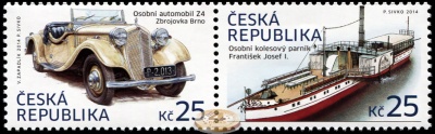 Чехия. 2014. Автомобиль Z4 Zbrojovka Brno. Колесный Пароход "Франц Иосиф I" (Сцепка. MNH OG)