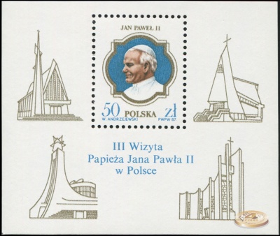 Польша. 1987. III визит Папы Римского Иоанна Павла II в Польшу (Блок. MNH OG)