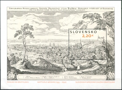 Словакия. 2021. "Виды Братиславы" Маттеуса Мериана, 1593-1650 (Почтовый блок. MNH OG)