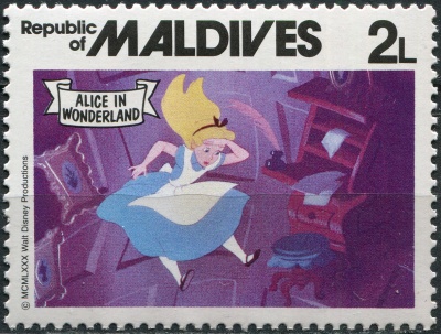 Мальдивы. 1980. Алиса в кроличьей норе (Почтовая марка. MNH OG)