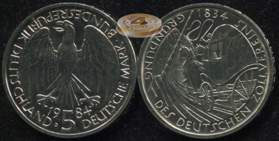Германия [ФРГ]. 5 марок. 1984.D (Unc)