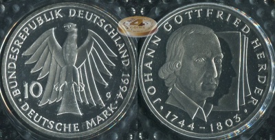 Германия (ФРГ). 10 марок. 1994 G (Proof. Серебро)