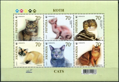 Украина. 2007. Породы кошек (I) (Почтовый блок. MNH OG)