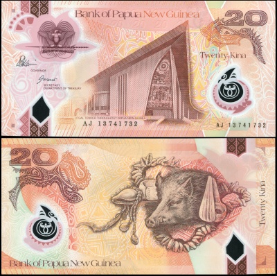 Папуа Новая Гвинея. Банкнота 20 кина. (20)13. Unc. Пластик. Кат.# P.31b