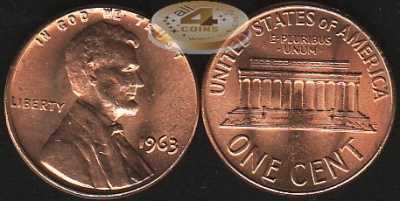 США. 1 цент. 1963 (Unc)