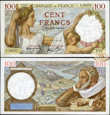 Франция. 100 франков (Unc) 1941