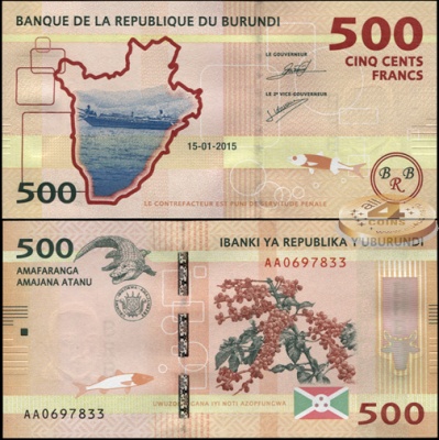 Бурунди. 500 франков (Unc) 2015