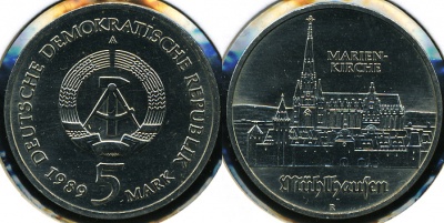 Германия (ГДР). 5 марок. 1989 (Unc)