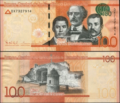 Доминиканская республика. 100 песо доминикано (Unc) 2015