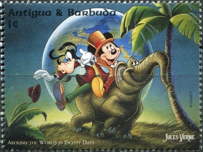 Антигуа и Барбуда. 1996. Микки и Гуфи на слоне (Почтовая марка. MNH OG)