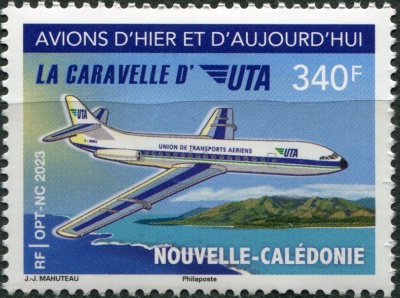 Новая Каледония. 2023. Самолет UTA Caravelle (Почтовая марка. MNH OG)
