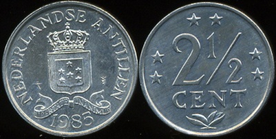Нидерландские антиллы. 2 1/2 цента. 1985 (Unc)