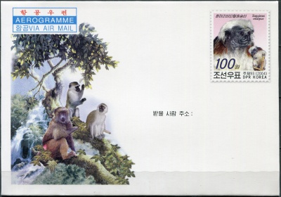 КНДР. 2004. Обезьяны (Аэрограмма. Mint)