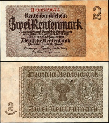 Германия (3 рейх). 2 рентенмарки (Unc) 1937