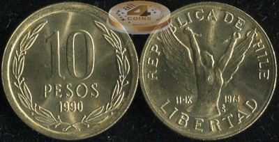 Чили. 10 песо. 1990 (Unc)
