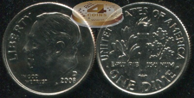 США. 10 центов (Дайм). 2008.D (Unc)