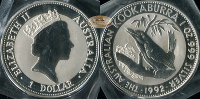Австралия. 1 доллар. 1992 (Frosted Unc. Серебро)